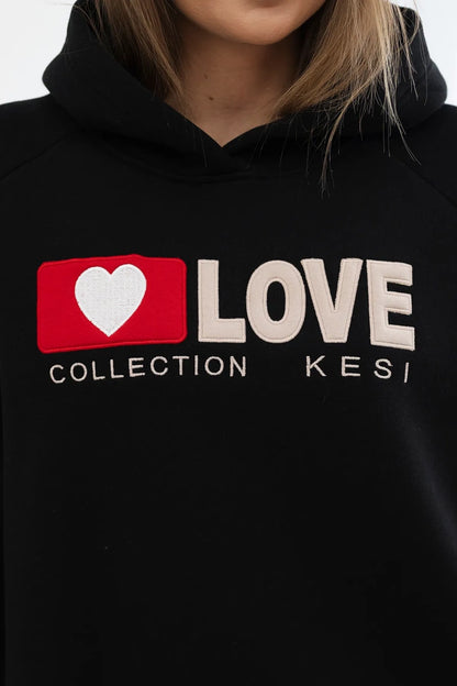 Zateplená bavlnená mikina s kapucňou Love čierny univerzálne