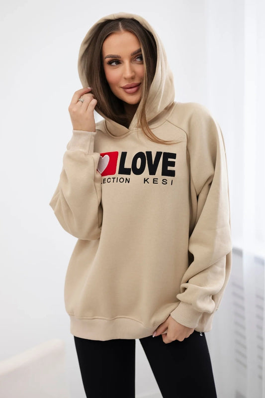Zateplená bavlnená mikina s kapucňou Love svetlobéžová univerzálne