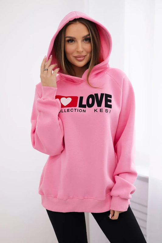 Zateplená bavlnená mikina s kapucňou Love svetloružová univerzálne