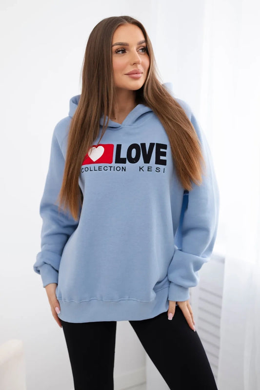 Zateplená bavlnená mikina s kapucňou Love modrý univerzálne