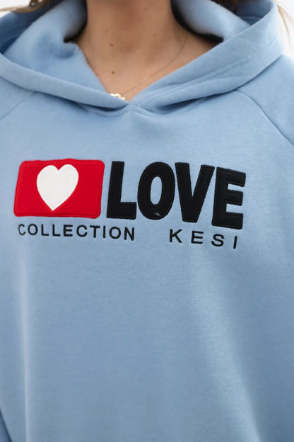 Zateplená bavlnená mikina s kapucňou Love modrý univerzálne