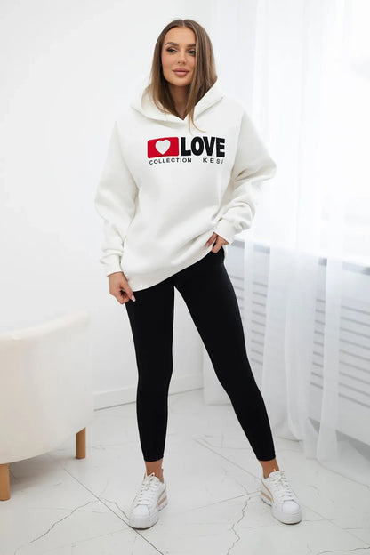 Zateplená bavlnená mikina s kapucňou Love ecru univerzálne