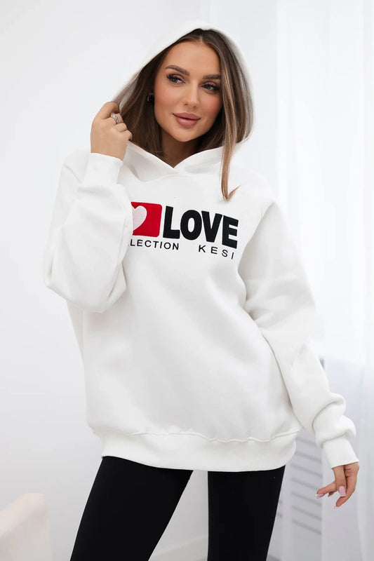 Zateplená bavlnená mikina s kapucňou Love ecru univerzálne