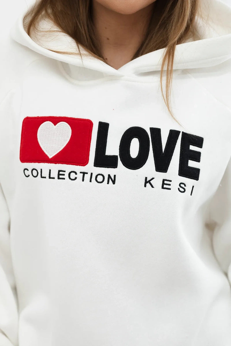 Zateplená bavlnená mikina s kapucňou Love ecru univerzálne