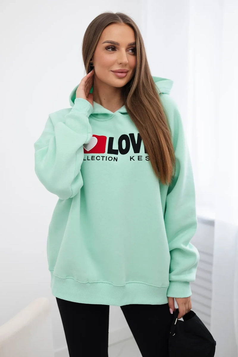 Zateplená bavlnená mikina s kapucňou Love Mäta univerzálne