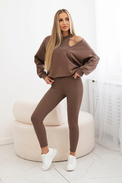 3-dielny set mikina + top + legíny mocca univerzálne