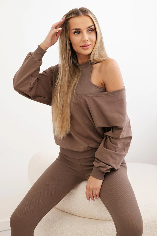 3-dielny set mikina + top + legíny mocca univerzálne