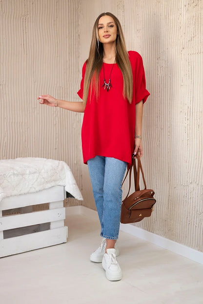 Oversized blúzka s príveskom červený univerzálne