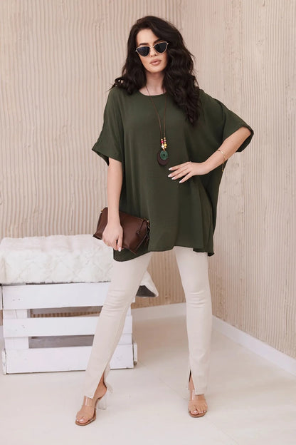 Oversized blúzka s príveskom khaki univerzálne