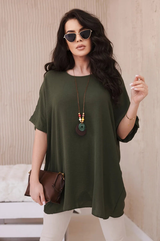 Oversized blúzka s príveskom khaki univerzálne
