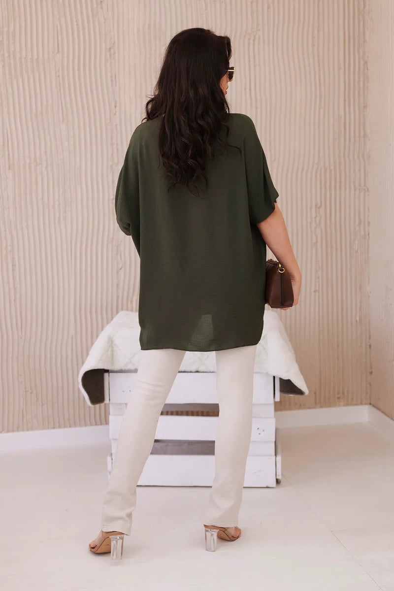 Oversized blúzka s príveskom khaki univerzálne
