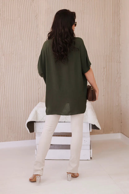 Oversized blúzka s príveskom khaki univerzálne