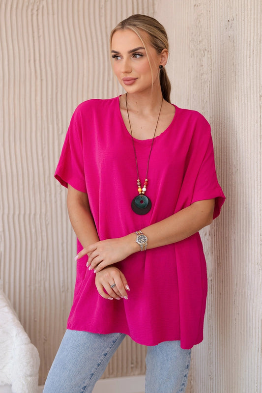 Oversized blúzka s príveskom fuchsia univerzálne