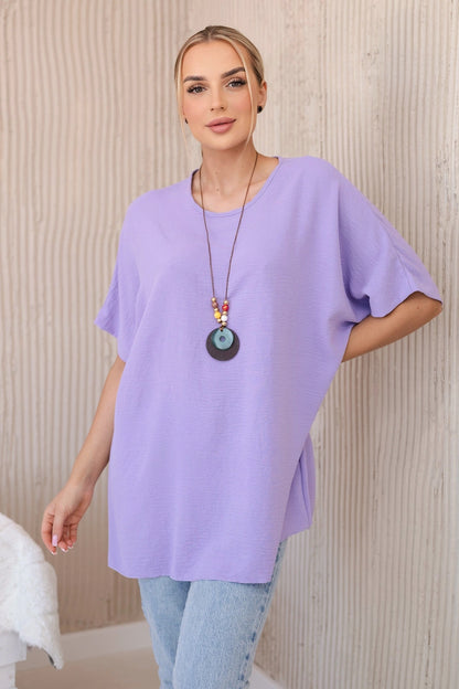Oversized blúzka s príveskom svetlofialová univerzálne