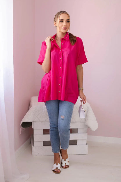 Bavlnené tričko s krátkym rukávom fuchsia univerzálne