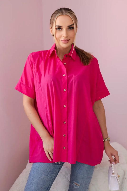 Bavlnené tričko s krátkym rukávom fuchsia univerzálne