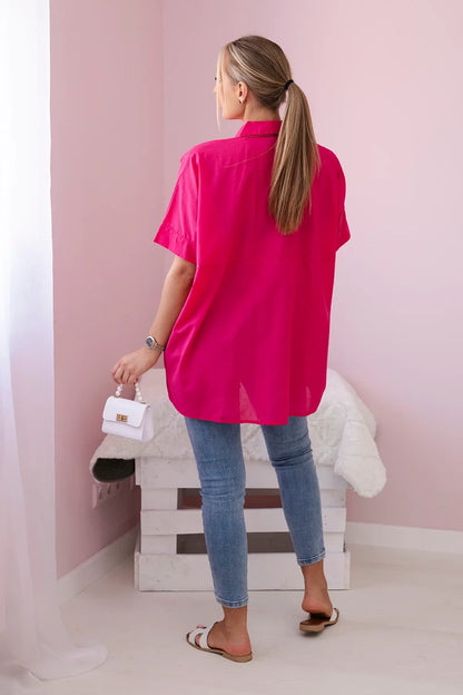 Bavlnené tričko s krátkym rukávom fuchsia univerzálne