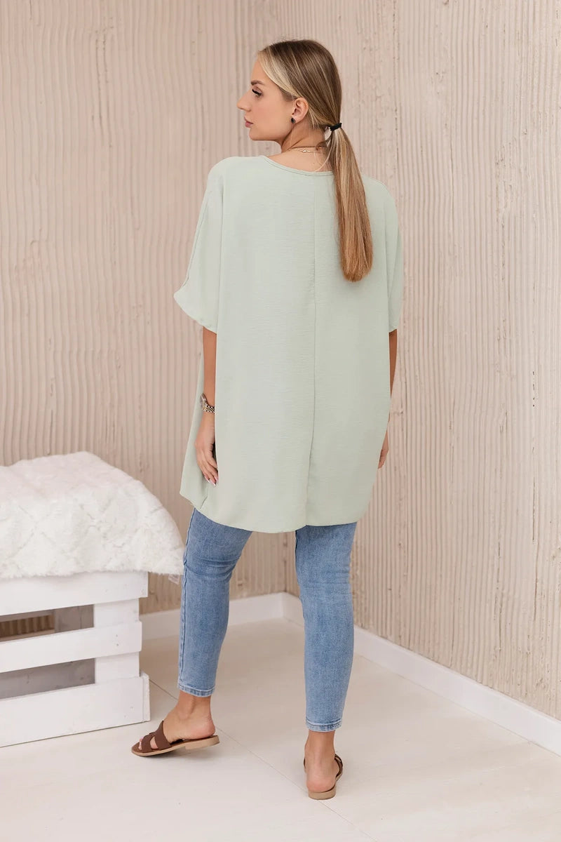 Oversized blúzka s príveskom ľahká mäta univerzálne