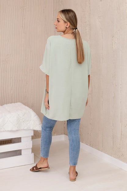 Oversized blúzka s príveskom ľahká mäta univerzálne