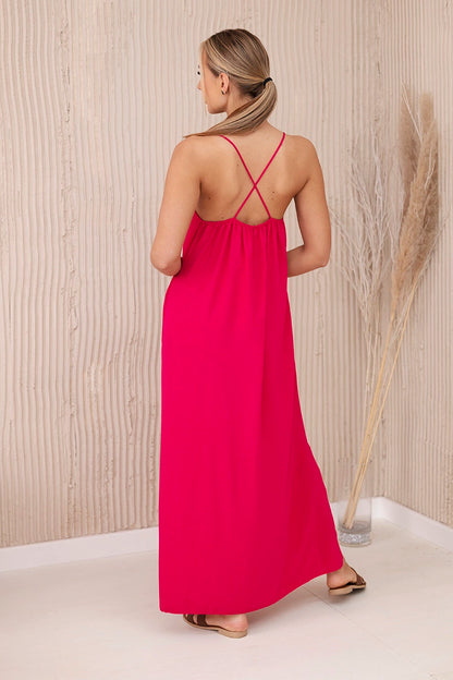 Dlhé šaty na ramienka fuchsia univerzálne