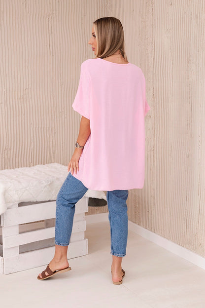 Oversized blúzka s príveskom svetloružová univerzálne
