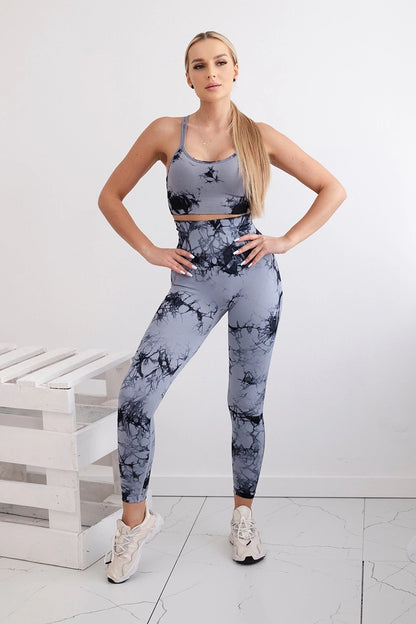 Fitness set top +legíny push up šedá + čierna S/M