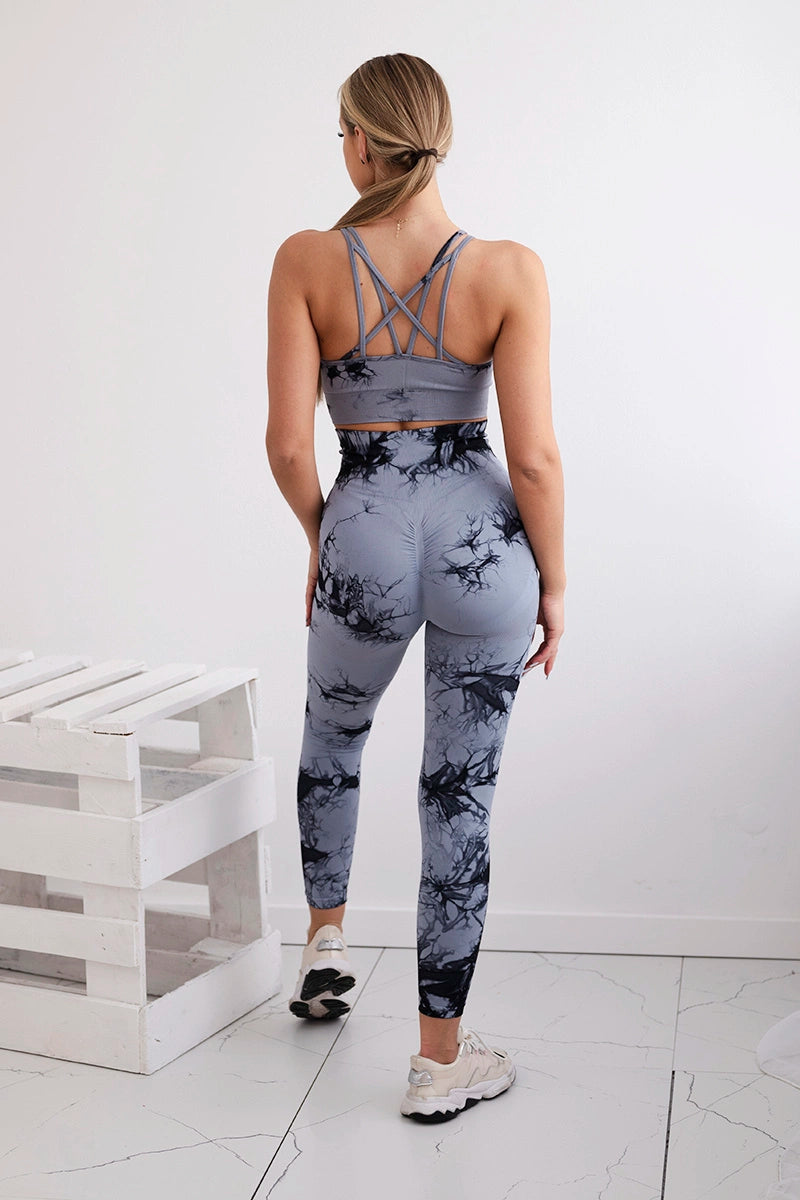 Fitness set top +legíny push up šedá + čierna S/M
