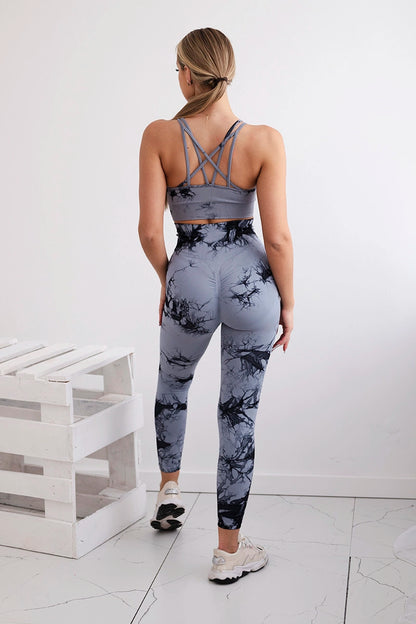 Fitness set top +legíny push up šedá + čierna S/M