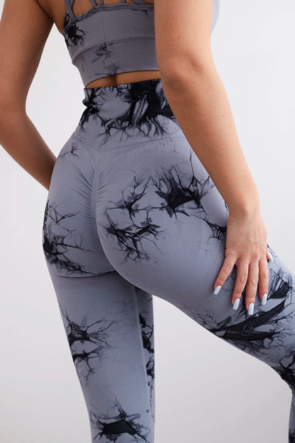 Fitness set top +legíny push up šedá + čierna S/M