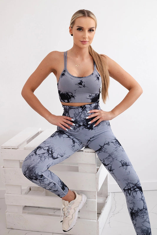 Fitness set top +legíny push up šedá + čierna S/M