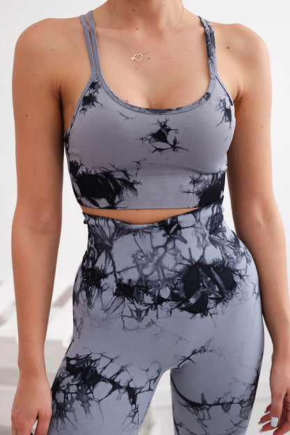 Fitness set top +legíny push up šedá + čierna S/M