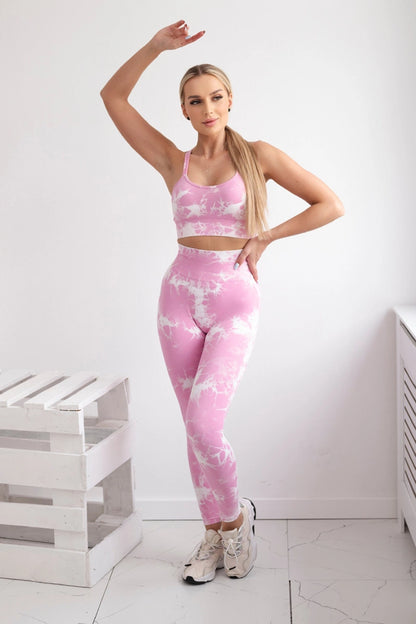 Fitness set top +legíny push up svetloružová + ecru S/M