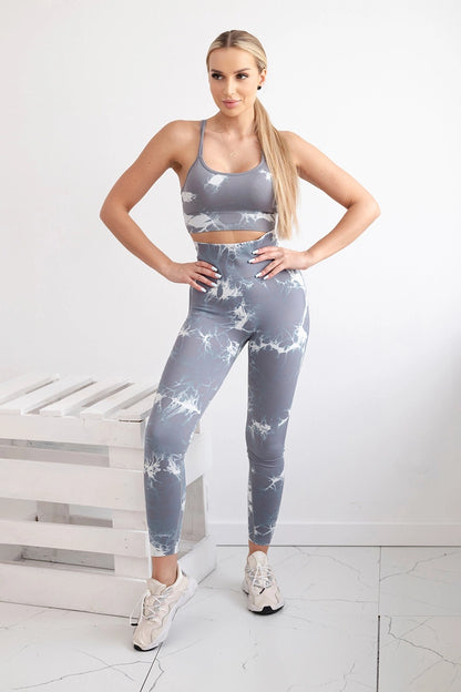 Fitness set top +legíny push up šedá + biela M/L