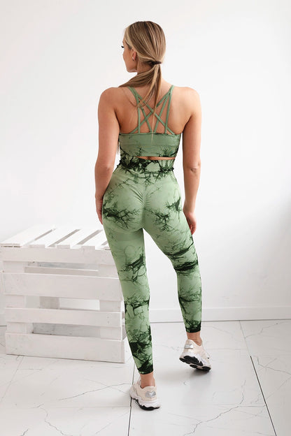 Fitness set top +legíny push up tmavá mäta S/M