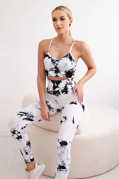 Fitness set top s nastaviteľnými ramienkami + push up legíny biely S/M