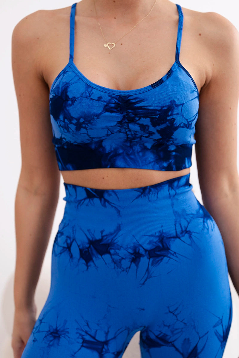 Fitness set top s nastaviteľnými ramienkami + push up legíny chrpa modrá S/M