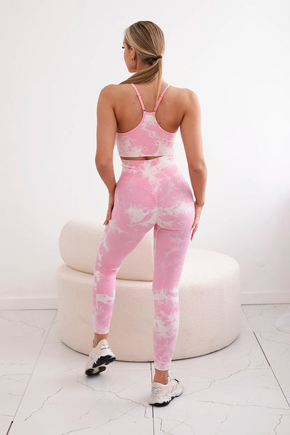 Fitness set top s nastaviteľnými ramienkami + push up legíny svetloružová S/M