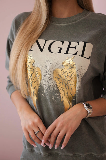 Bavlnená súprava Angel mikinové + nohavice khaki univerzálne