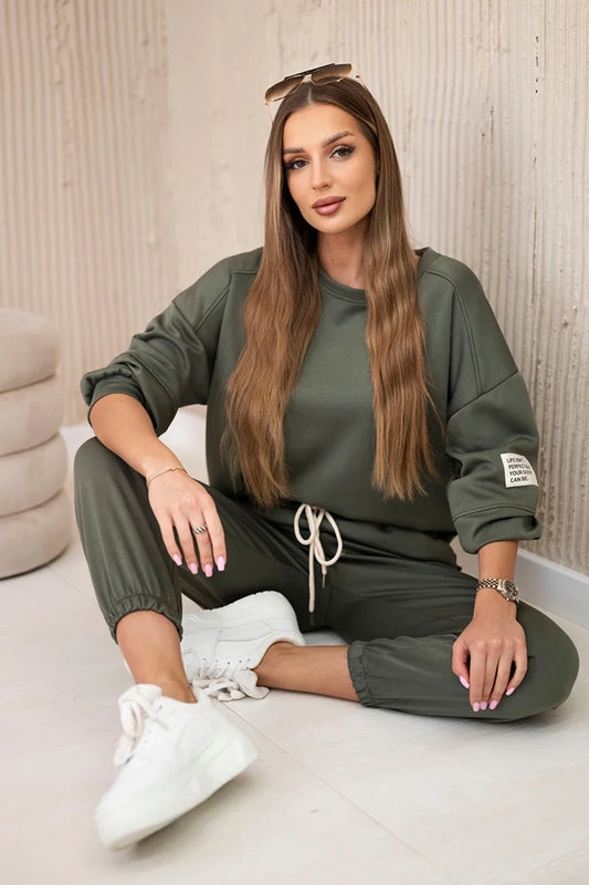 Set mikinové + nohavice maslová látka khaki univerzálne