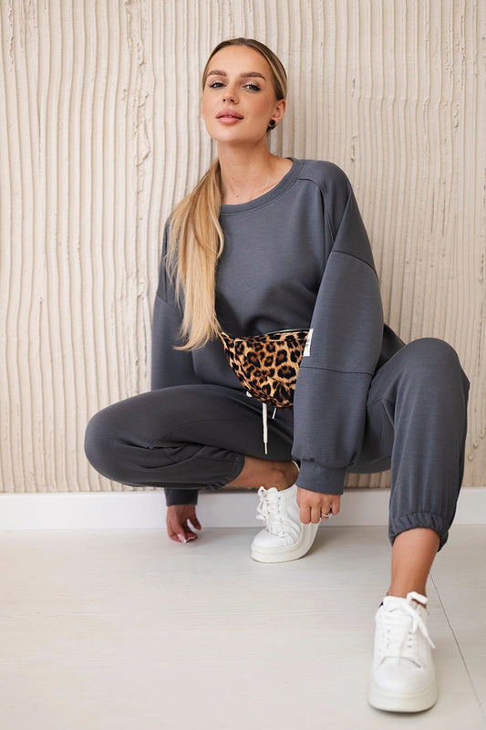 Set mikinové + nohavice maslová látka grafit univerzálne