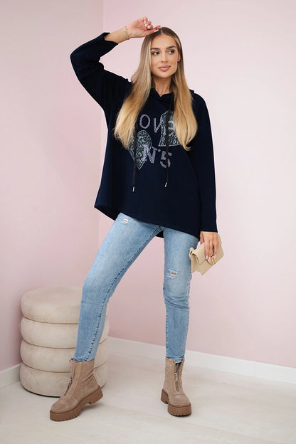 Oversized viskózová mikina Love námornícka modrá univerzálne