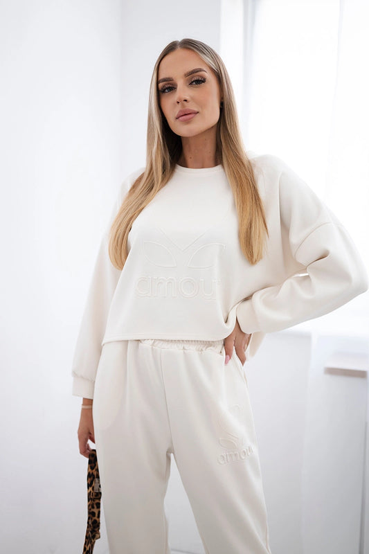 Viskózový set Amour mikinové + nohavice svetlo béžová univerzálne