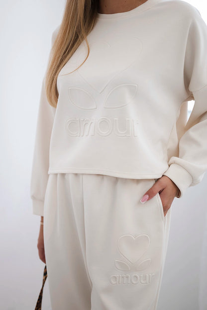 Viskózový set Amour mikinové + nohavice svetlo béžová univerzálne