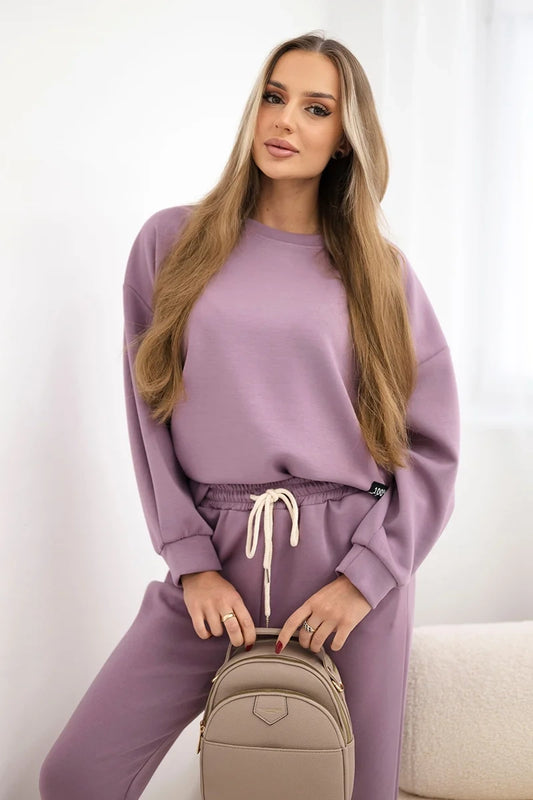 Set maslová látka mikinové + nohavice tmavo ružová univerzálne