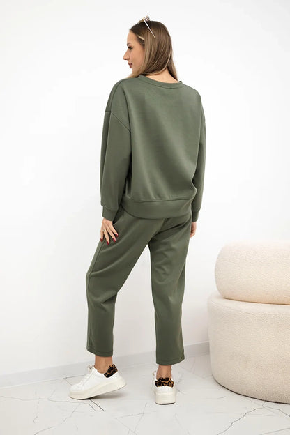 Set maslová látka mikinové + nohavice Khaki univerzálne