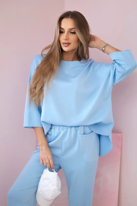 Set mikinové + nohavice maslová látka modrý univerzálne