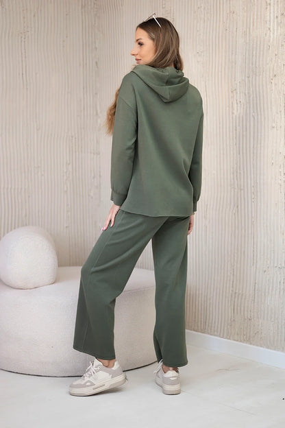 Set mikina s kapucňou + nohavice maslová látka khaki univerzálne