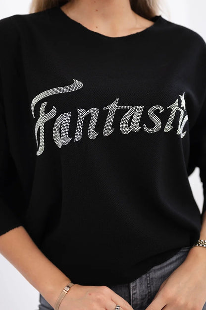 Blúzka s nápisom Fantastic čierny univerzálne