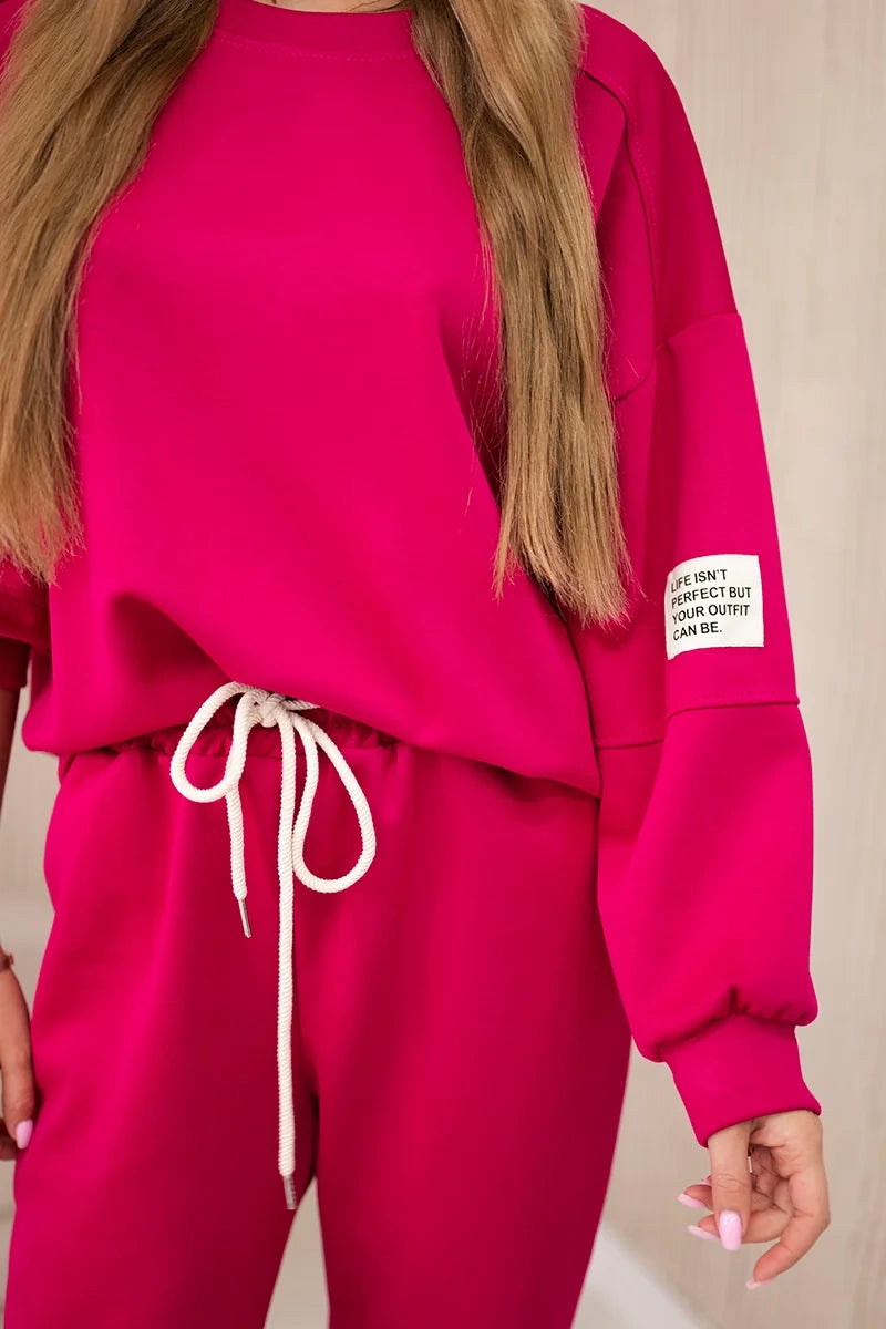 Set mikinové + nohavice maslová látka fuchsia univerzálne