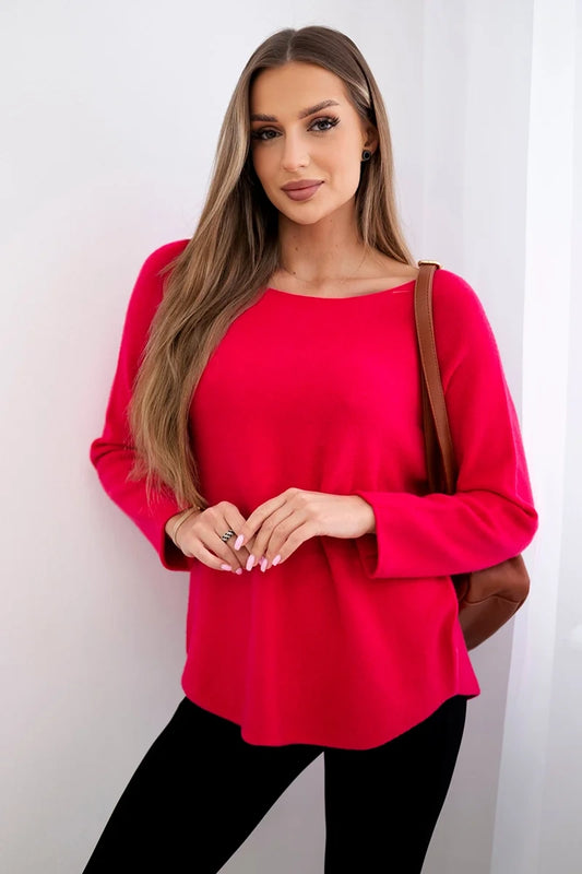 Sveter s okrúhlym výstrihom fuchsia univerzálne